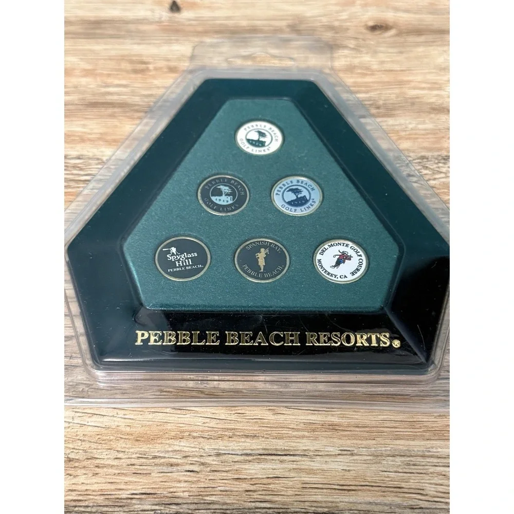 6 Pebble Beach Resort Golf Ball Marker Set w/Stems NEW Open Box Spyglass Hill